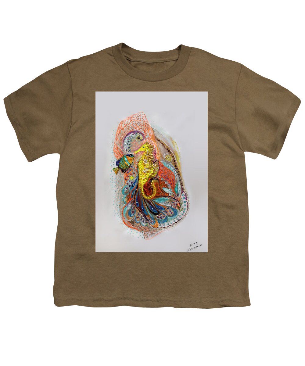 Sea Life Youth T-Shirt featuring the painting Mare Nostrum #4. Sea Horse by Elena Kotliarker