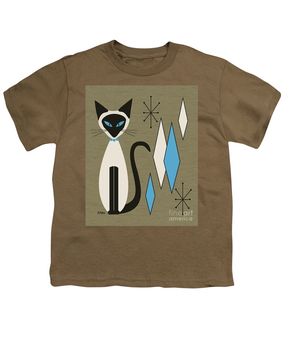 Siamese Cat Youth T-Shirt featuring the digital art Mid Century Siamese with Diamonds by Donna Mibus
