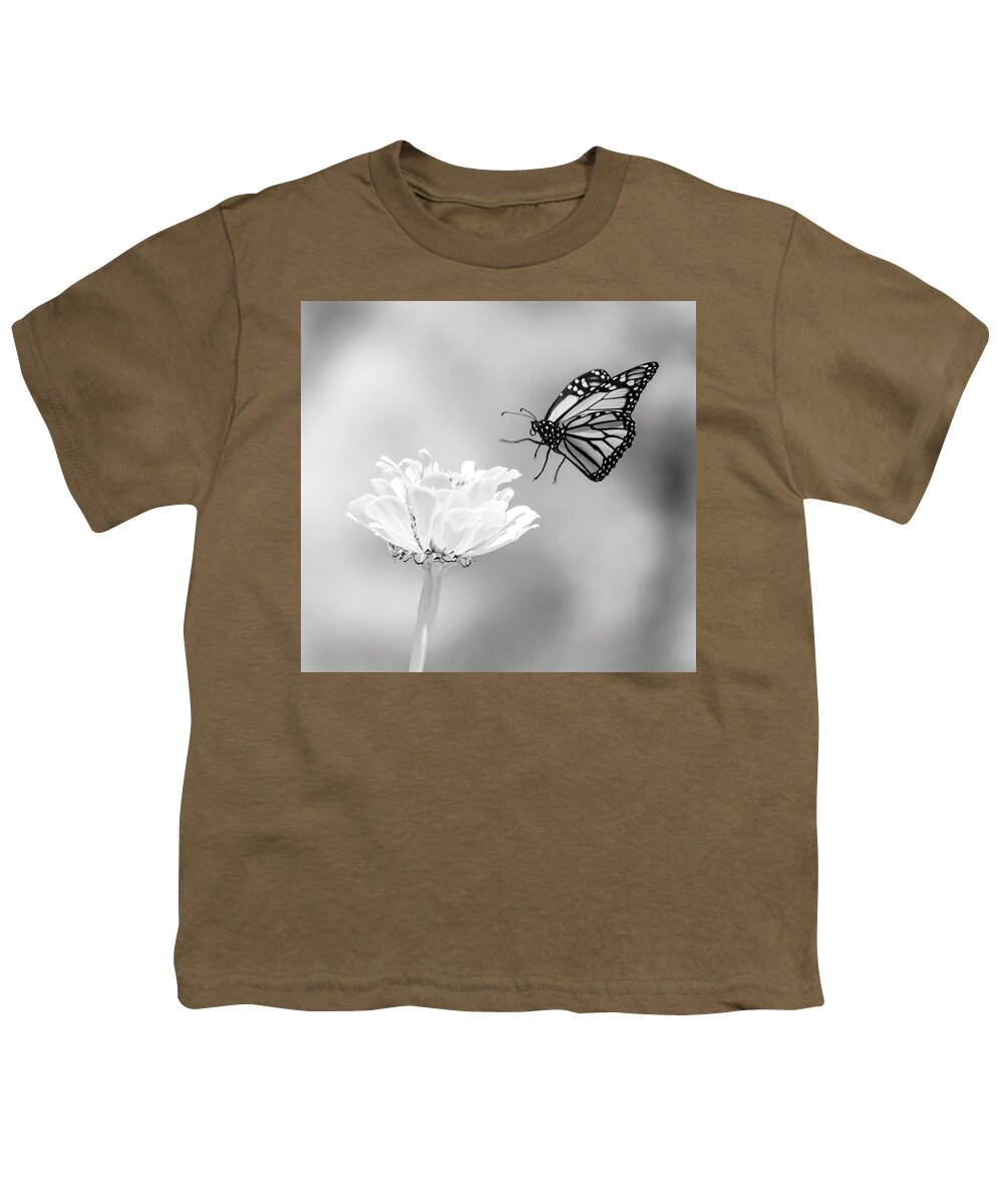 Ir Infra Red Infrared Monarch Landing Flying Flight Butterfly Butterflies Flower Flowers Floral Botany Botanical Outside Outdoors Nature Natural Insect Ma Mass Massachusetts U.s.a. Brian Hale Brianhalephoto Fine Art 720nm Youth T-Shirt featuring the photograph Monarch in Infrared 6 by Brian Hale