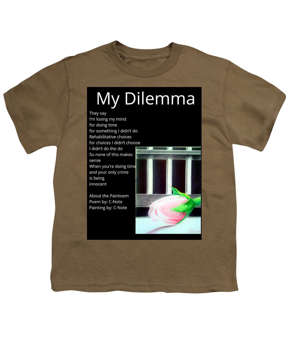 Black Art Youth T-Shirt featuring the digital art My Dilemma Paintoem by Donald C-Note Hooker