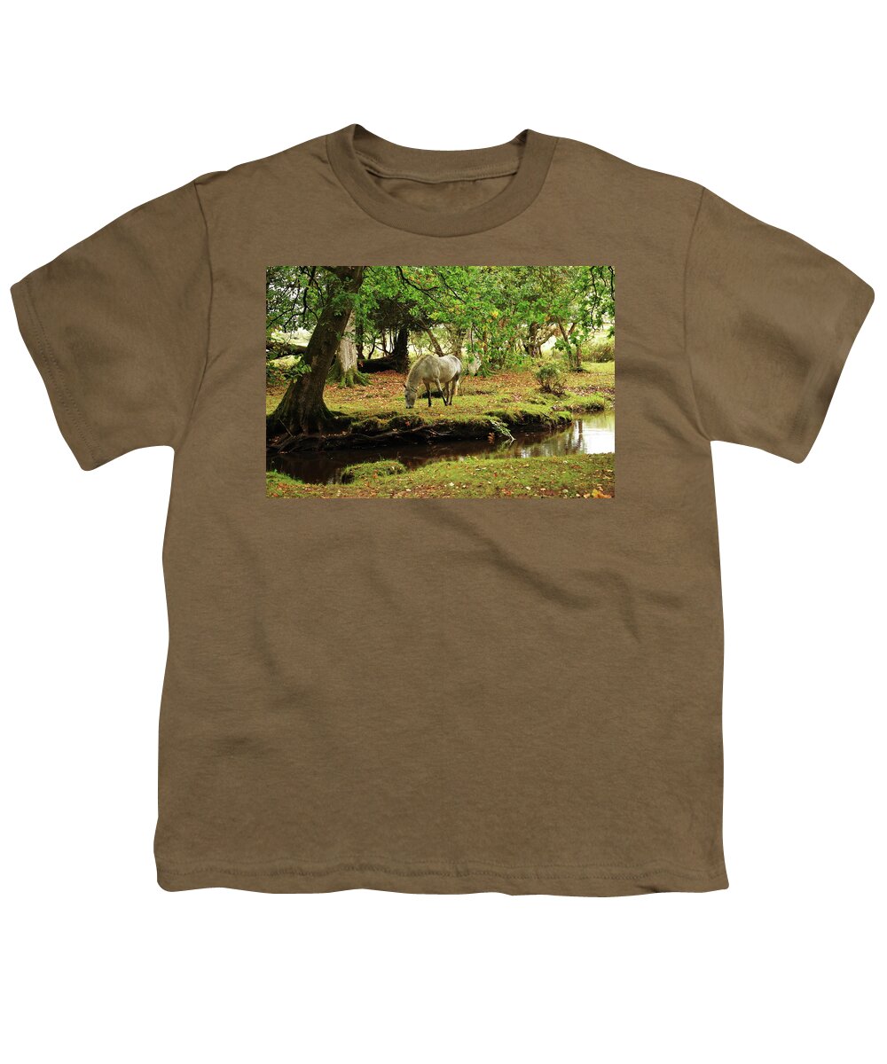 Pony Youth T-Shirt featuring the photograph New Forest Pony By A Stream by Jeff Townsend