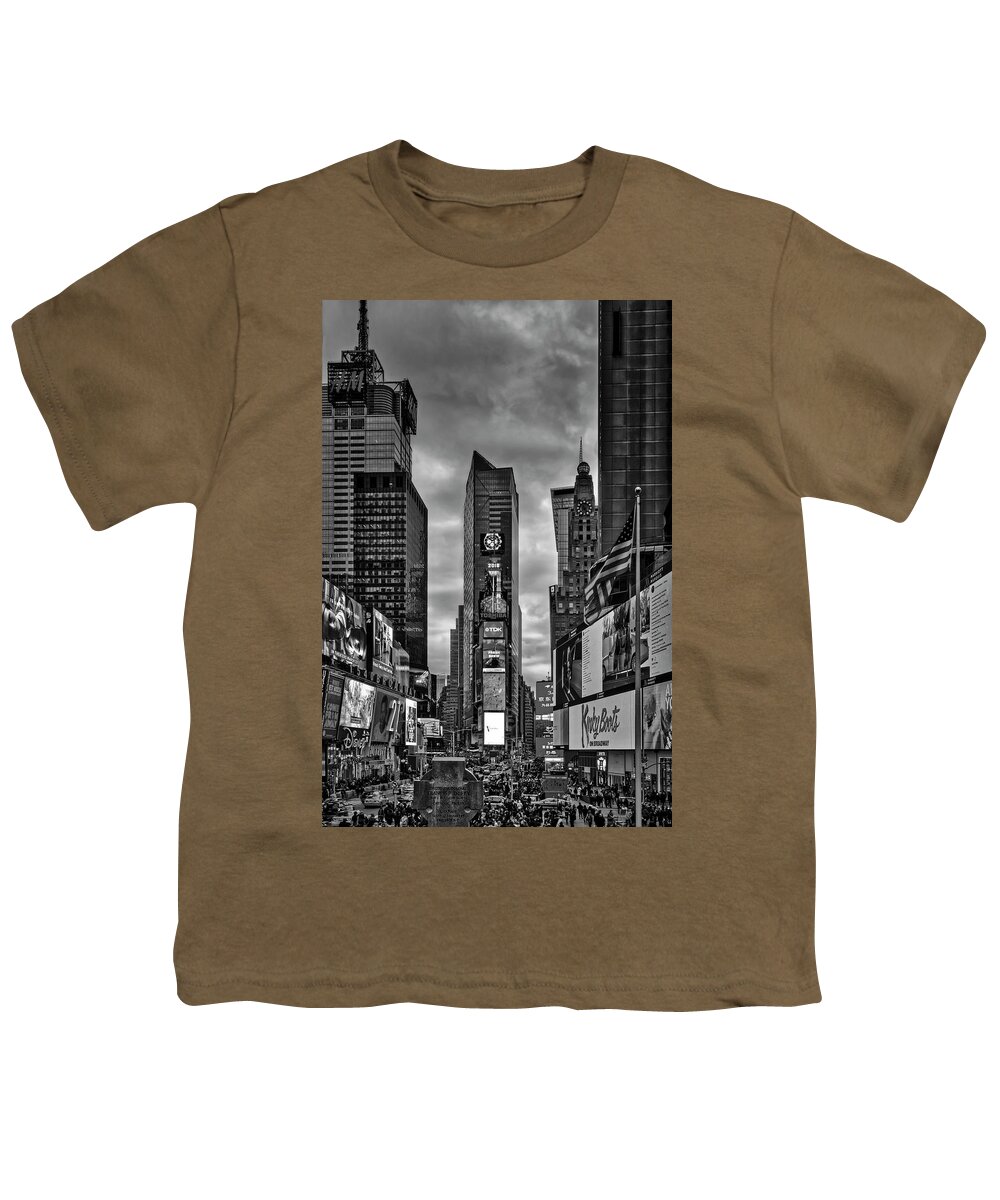 Times Square Youth T-Shirt featuring the photograph NYC Times Square BW by Susan Candelario