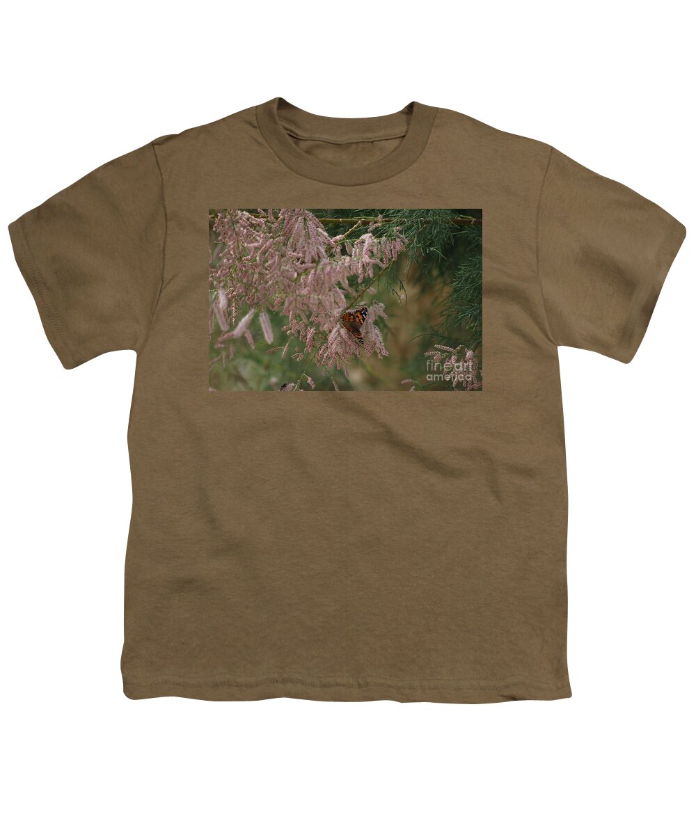 Peony Pink Youth T-Shirt featuring the photograph Painted Lady on Pink Chinese Saltcedar by Colleen Cornelius