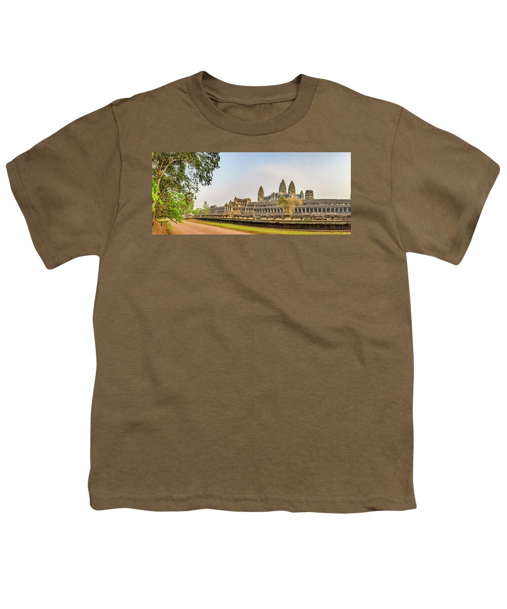 Ancient Youth T-Shirt featuring the photograph Panorama of side or back at Angkor Wat, Siem Reap, Cambodia by Karen Foley