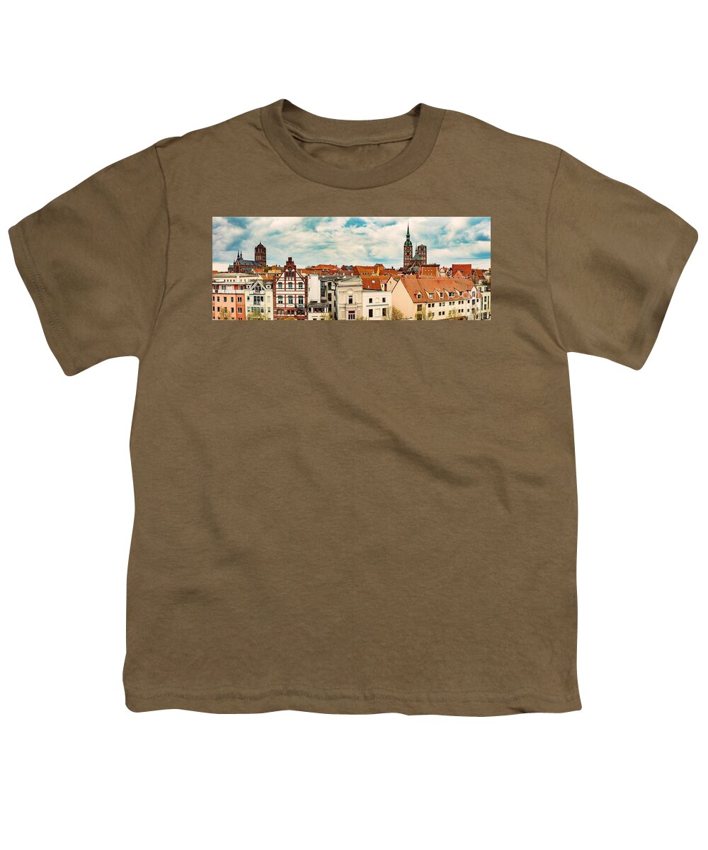 Stralsund Youth T-Shirt featuring the photograph Panoramic view of Stralsund, Germany. by Michal Bednarek