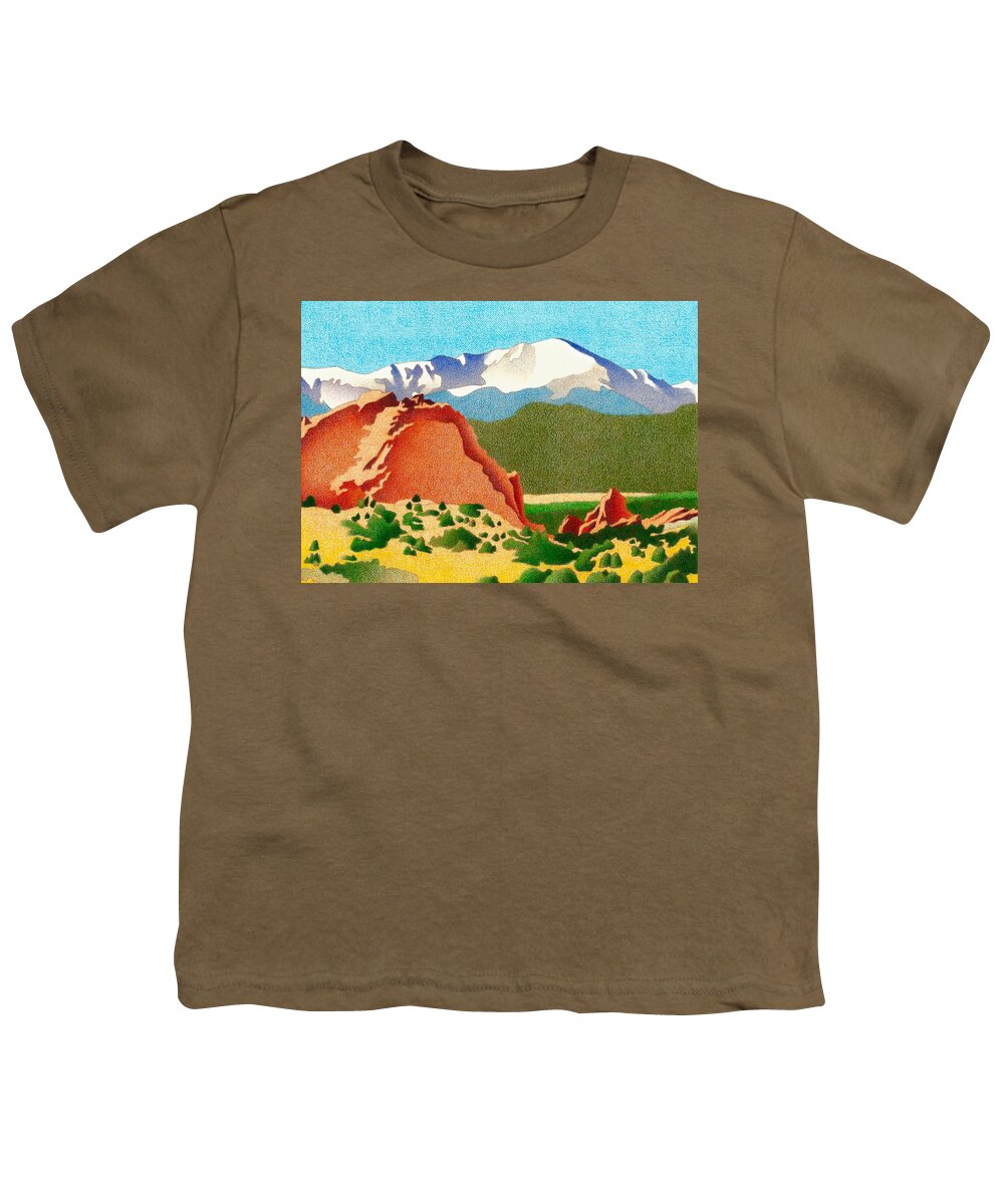 Landscape Youth T-Shirt featuring the drawing Pikes Peak Winter by Dan Miller
