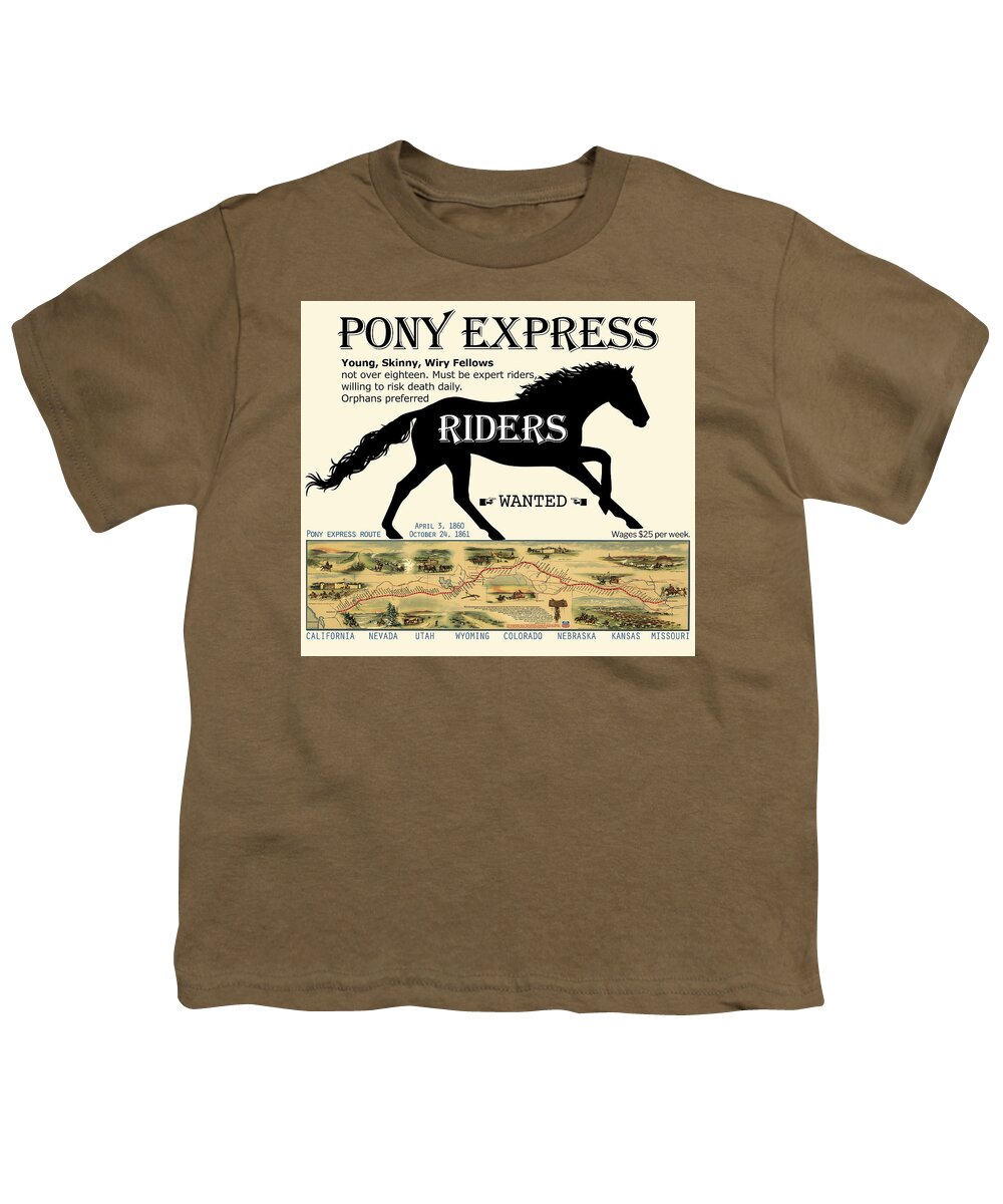 Pony Express Youth T-Shirt featuring the digital art Pony Express Want Ad by Lisa Redfern