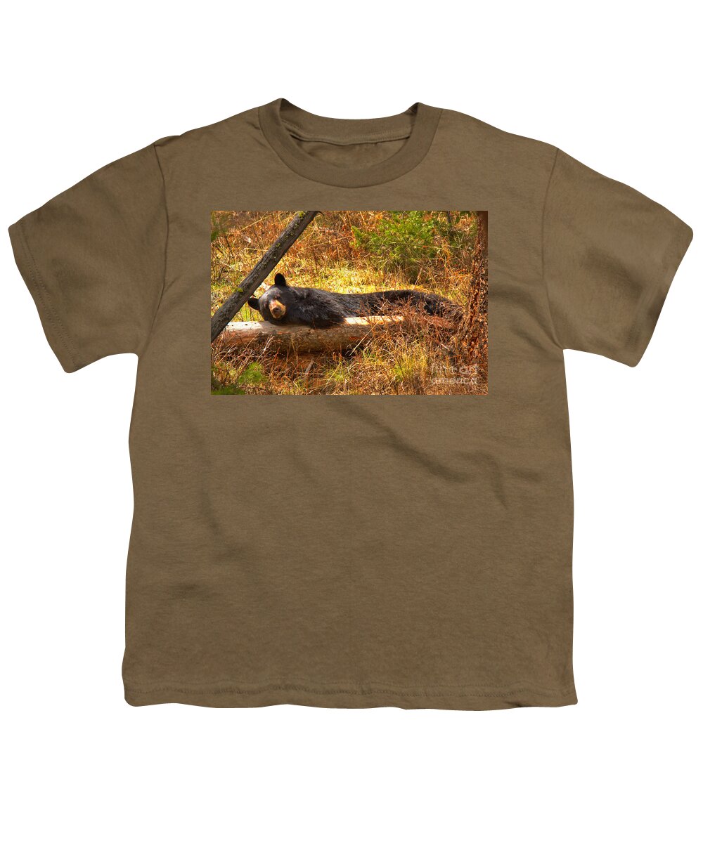 Black Bear Youth T-Shirt featuring the photograph Resting On My Favorite Log by Adam Jewell