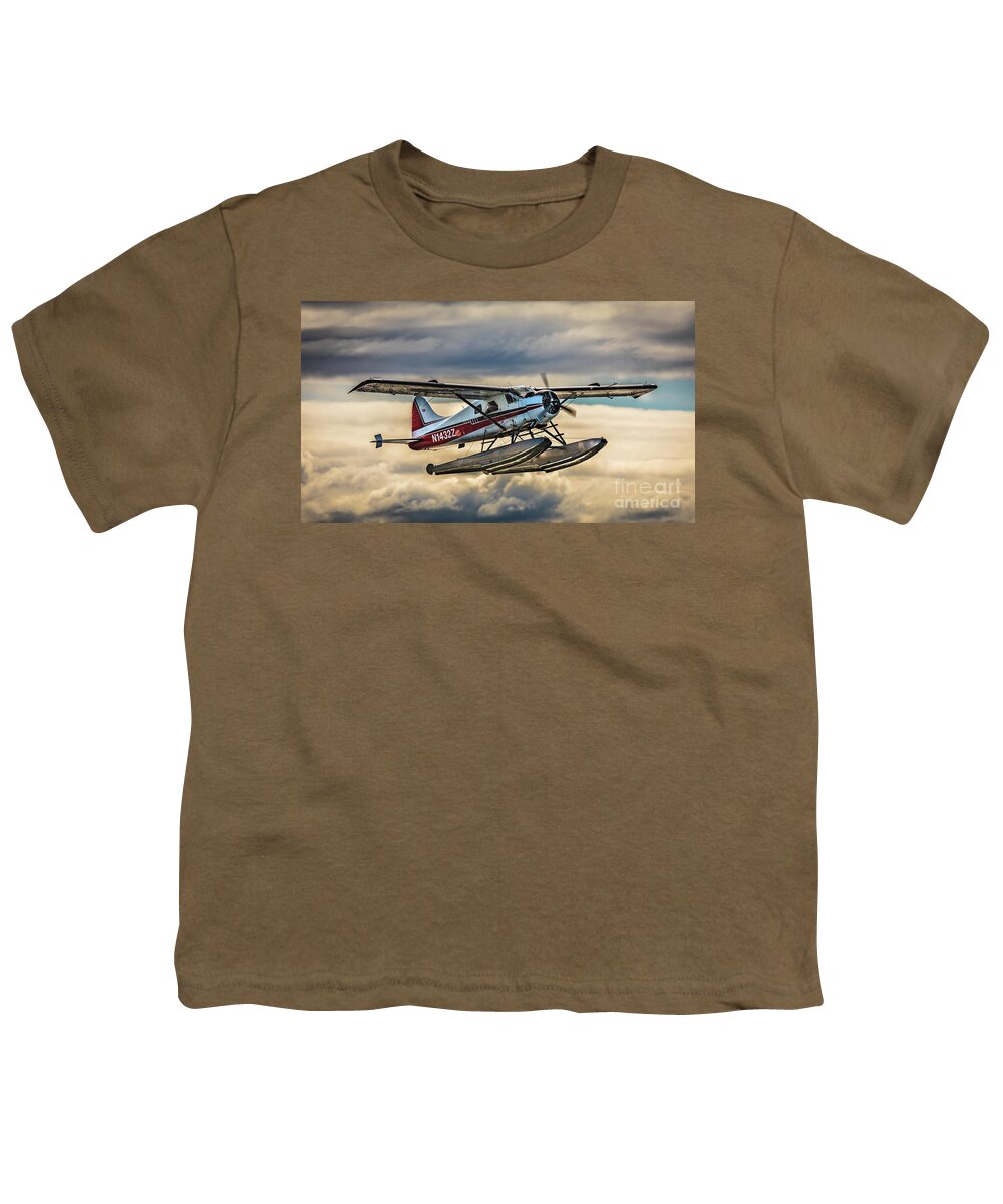 Seaplane Youth T-Shirt featuring the photograph Seaplane in the Anchorage sky by Lyl Dil Creations
