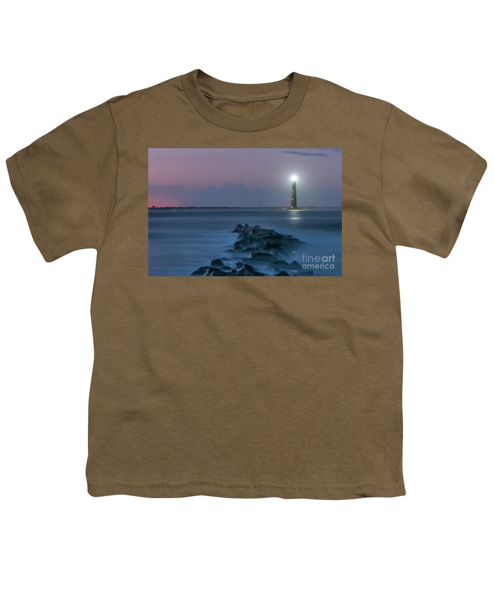 Morris Island Lighthouse Youth T-Shirt featuring the photograph Shining though the Darkness - Morris Island Lighthouse by Dale Powell
