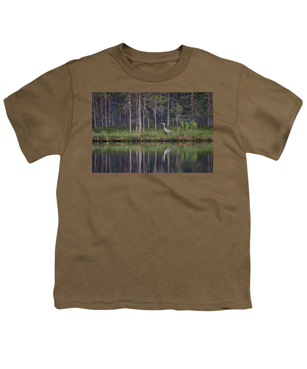 Ardea Cinerea Youth T-Shirt featuring the photograph Showing the profile by the lake. Grey Heron by Jouko Lehto