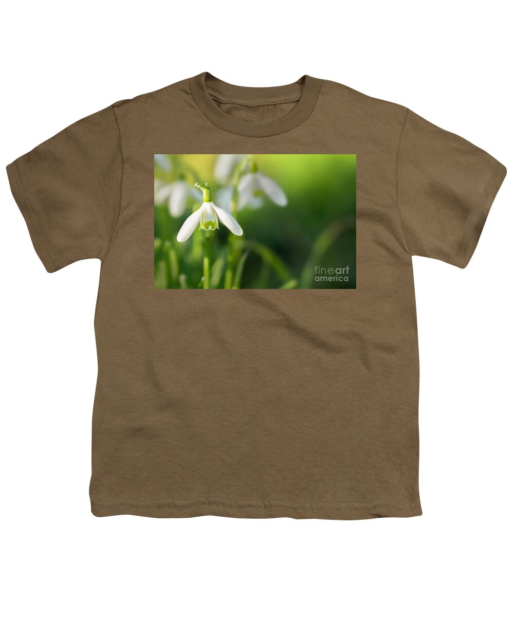 Snowdrops Youth T-Shirt featuring the photograph Snowdrops at eye level with copy space by Simon Bratt