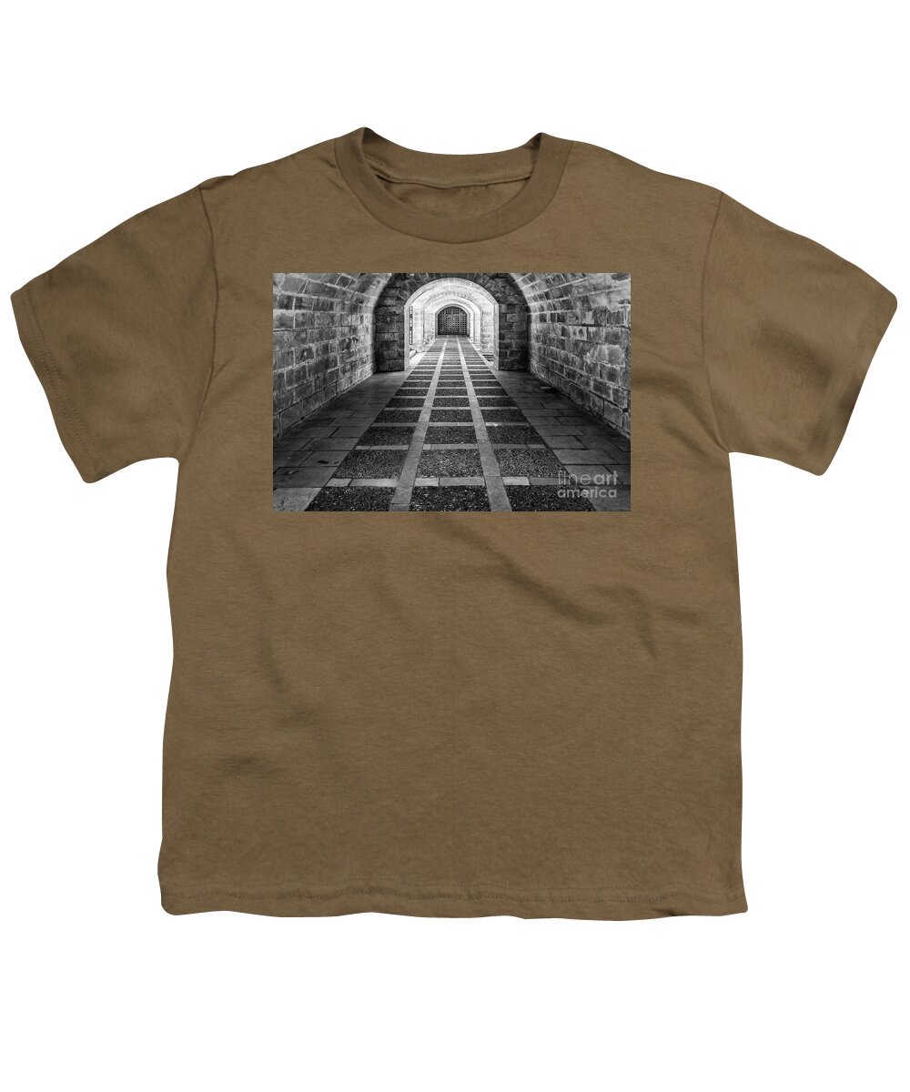 Brick Youth T-Shirt featuring the photograph Symmetry in black and white by Lyl Dil Creations