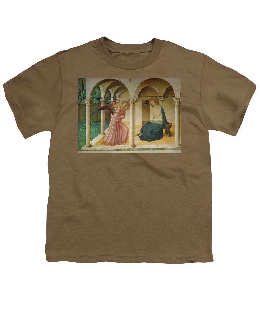 Archangel Gabriel Youth T-Shirt featuring the painting The Annunciation. Fresco in the former dormitory of the Dominican monastery San Marco, Florence. by Fra Angelico -c 1395-1455-