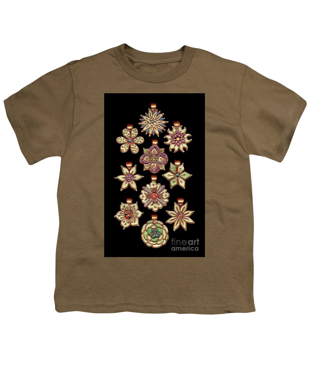 Polymer Clay Youth T-Shirt featuring the jewelry The Exalted Beauty Empress Medallions. Early Wheat by Amy E Fraser