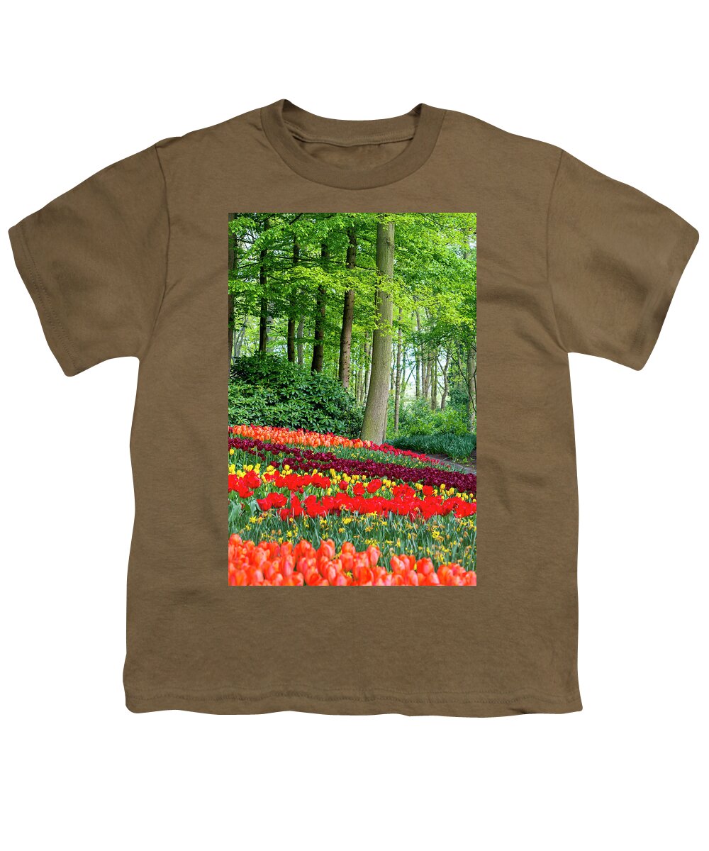 Jenny Rainbow Fine Art Photography Youth T-Shirt featuring the photograph Tulips Rows in Keukenhof by Jenny Rainbow