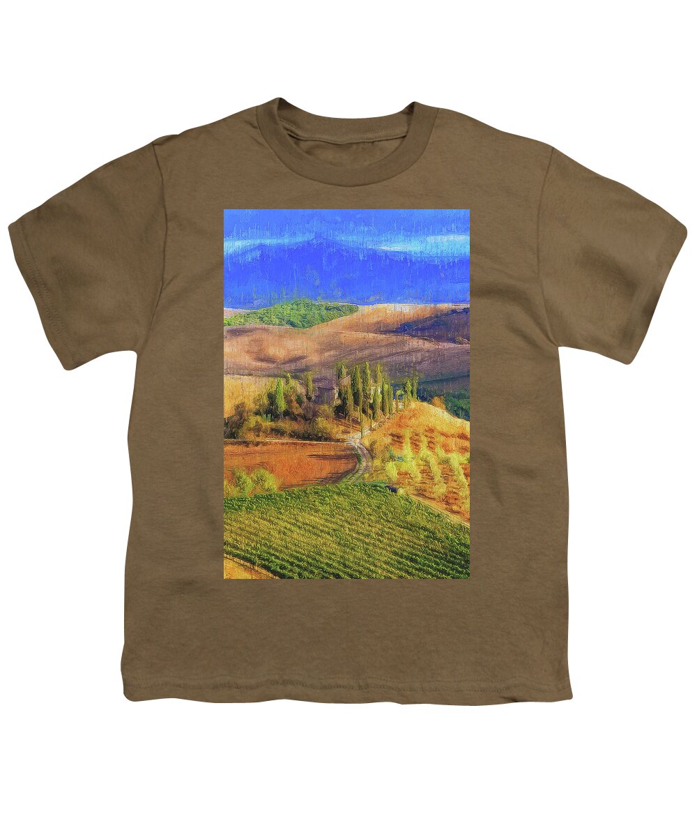 Italian Landscape Youth T-Shirt featuring the painting Tuscany vineyards - 14 by AM FineArtPrints