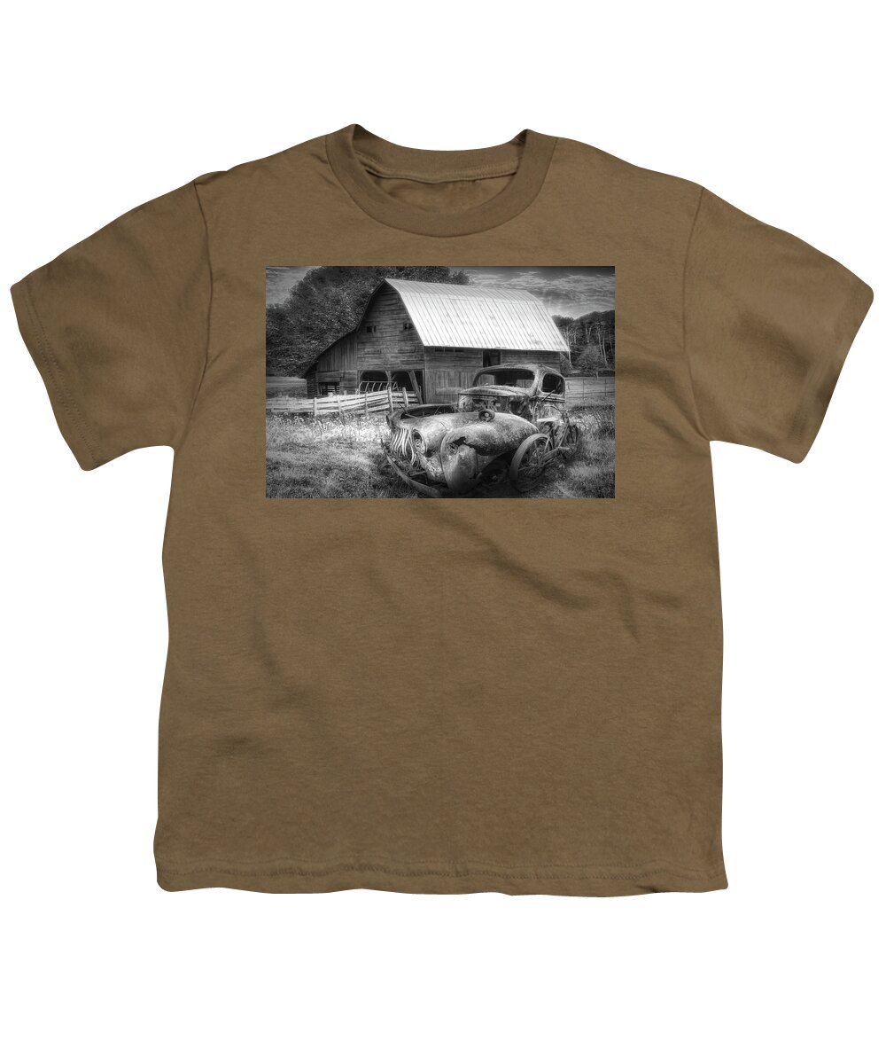 Barns Youth T-Shirt featuring the photograph Vintage in the Pasture Black and White by Debra and Dave Vanderlaan