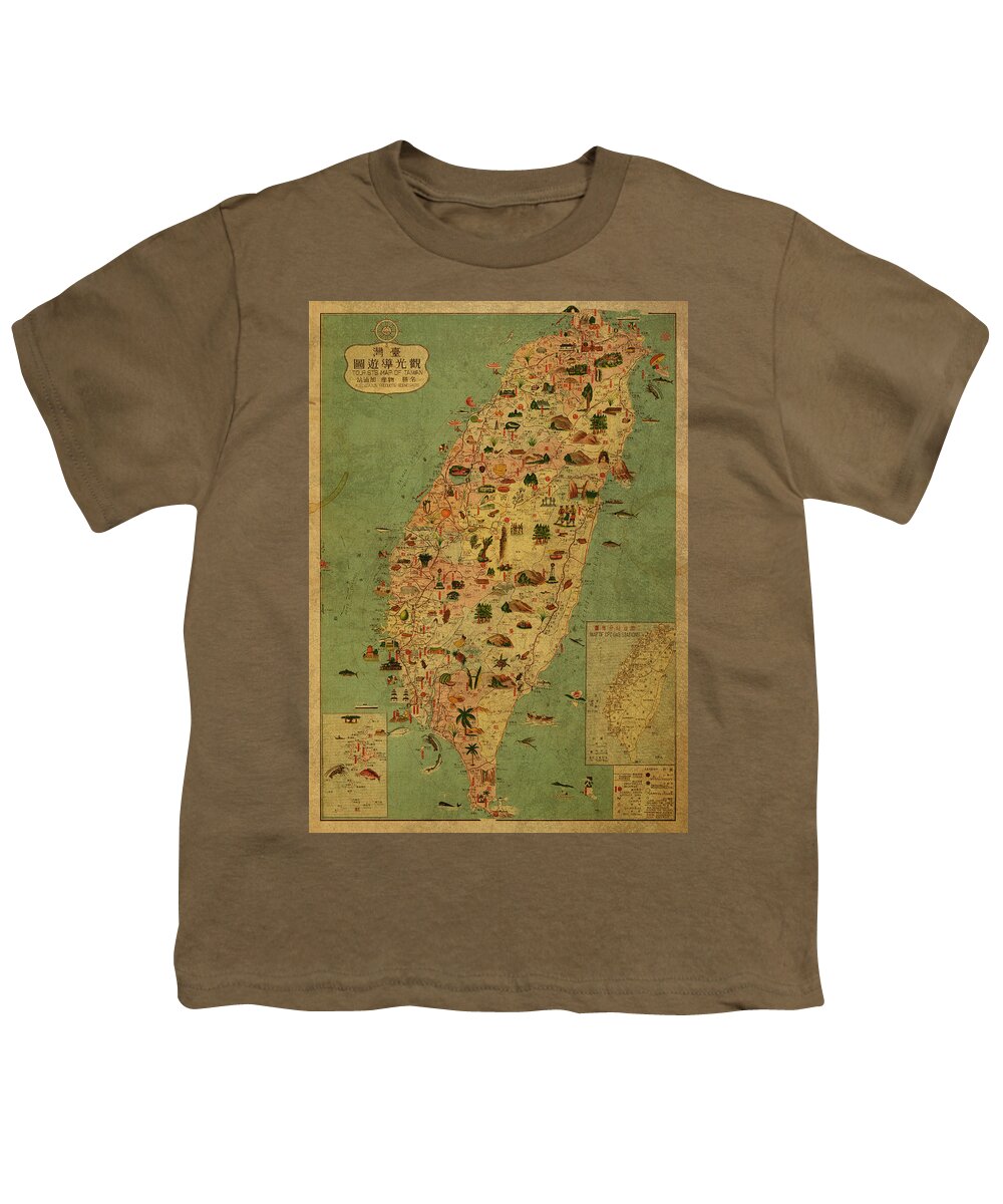 Vintage Youth T-Shirt featuring the mixed media Vintage Map of Taiwan by Design Turnpike