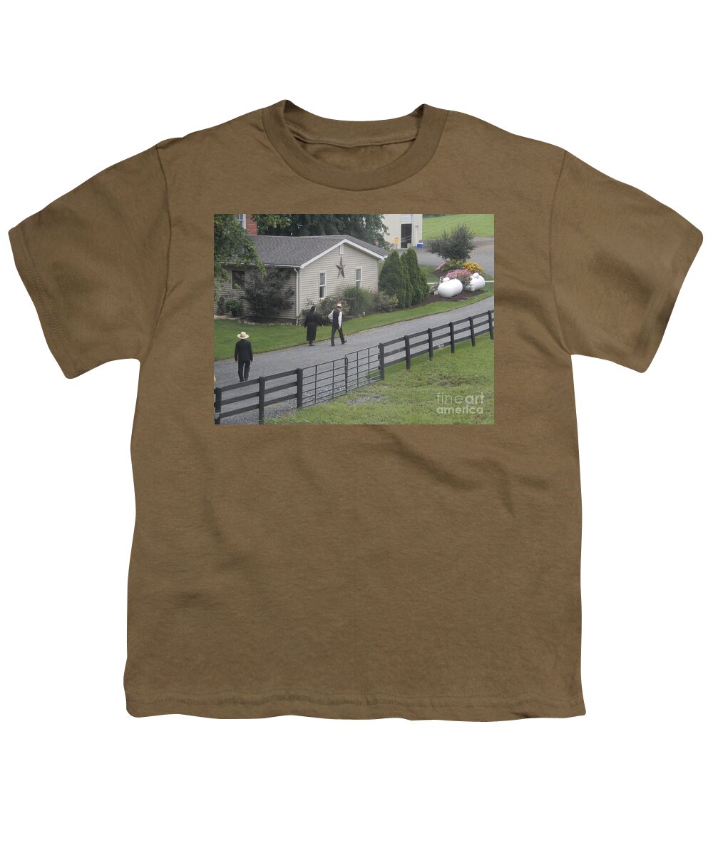 Amish Youth T-Shirt featuring the photograph Walking Up the Driveway by Christine Clark