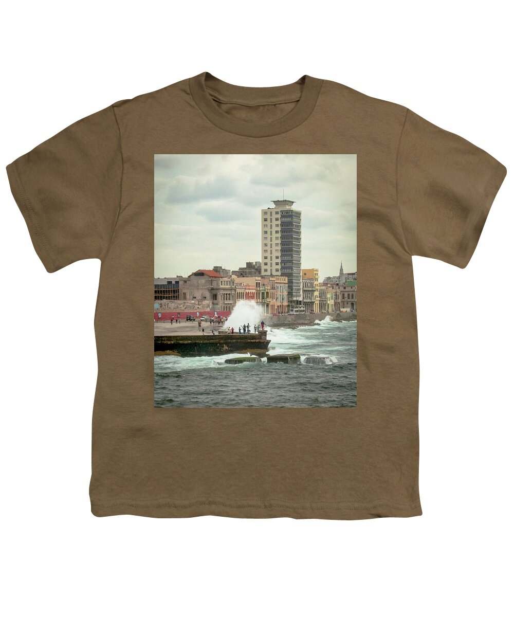 Tourism Youth T-Shirt featuring the photograph Wet Malecon by Laura Hedien