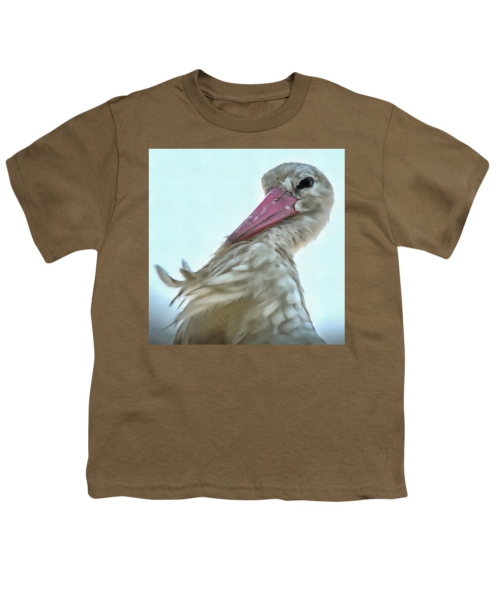 Wildlife Youth T-Shirt featuring the painting White Stork With Incredulous Expression by Taiche Acrylic Art