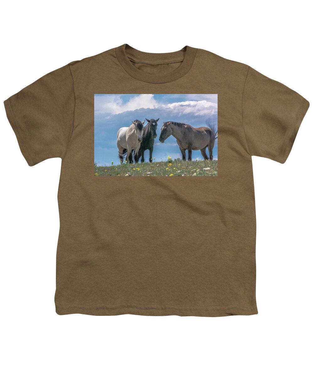 Pryor Mountain Youth T-Shirt featuring the photograph Wild Mustangs of Montana by Douglas Wielfaert