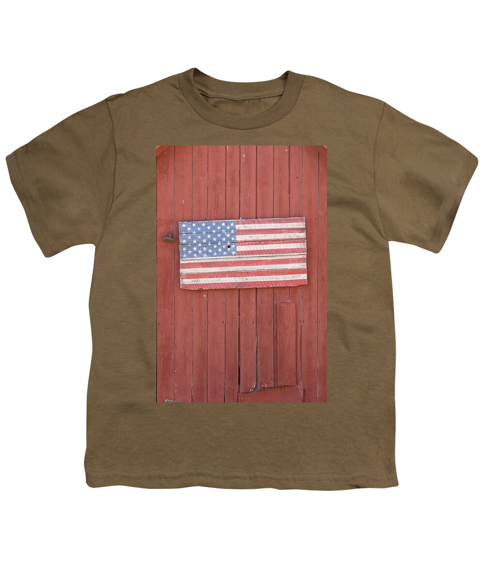 American Flag Youth T-Shirt featuring the photograph Wood Shed Flag Vermont by David Kenny