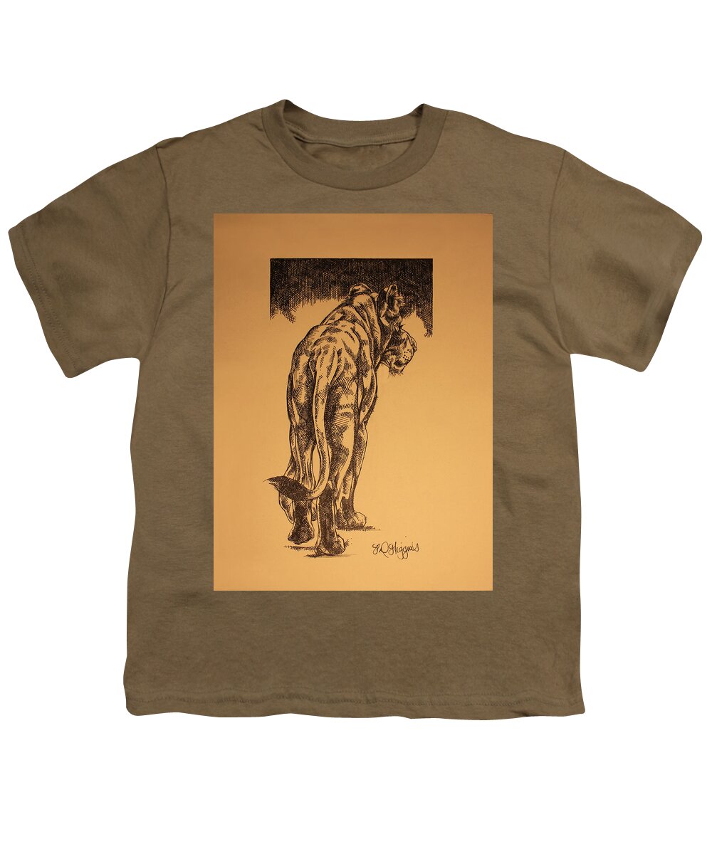Lion Youth T-Shirt featuring the drawing Young Cub sketch by Derrick Higgins