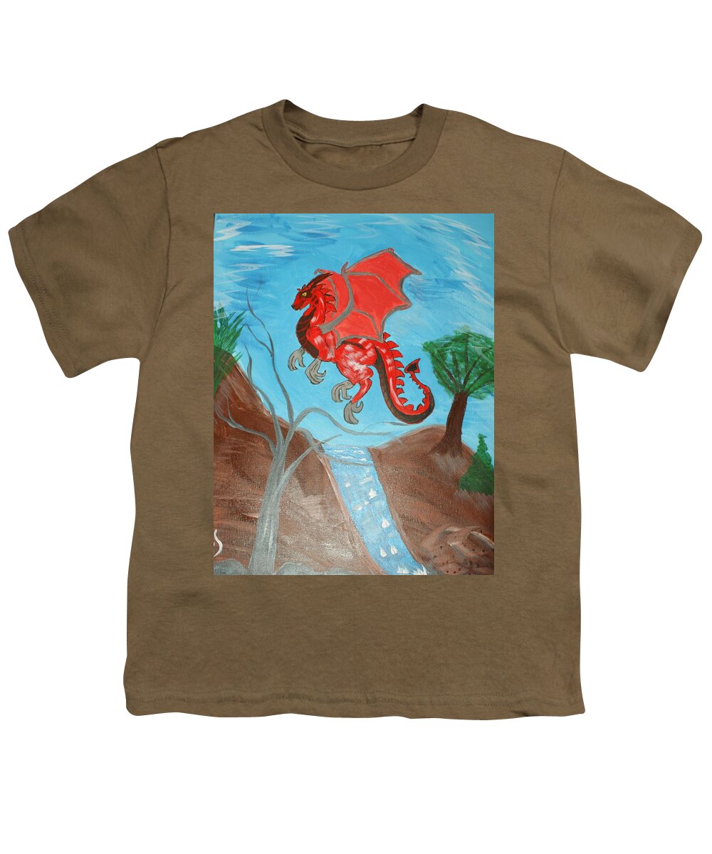 Art Youth T-Shirt featuring the painting Young Red Dragon by Yvonne Sewell