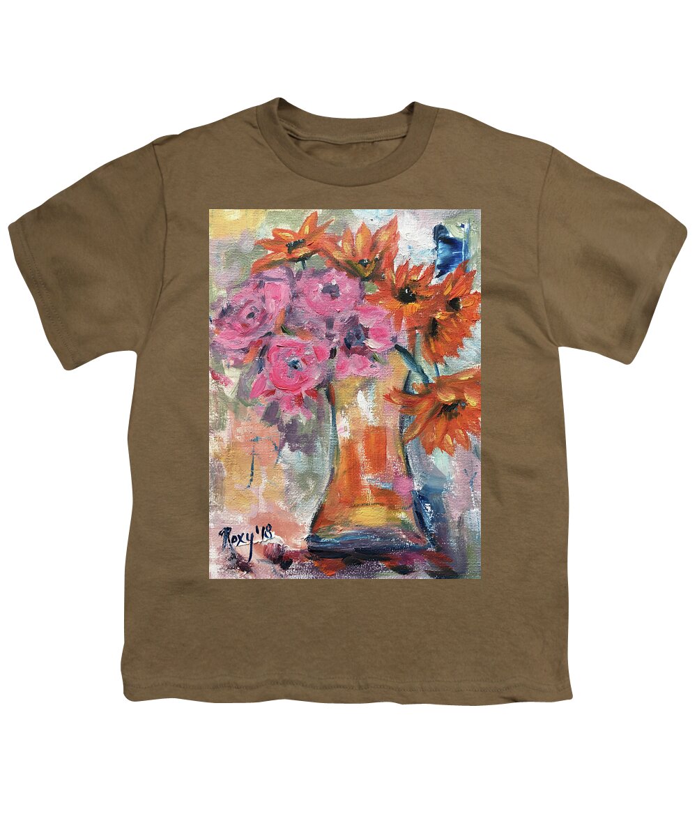 Flowers Youth T-Shirt featuring the painting Bunch of Happy Flowers by Roxy Rich