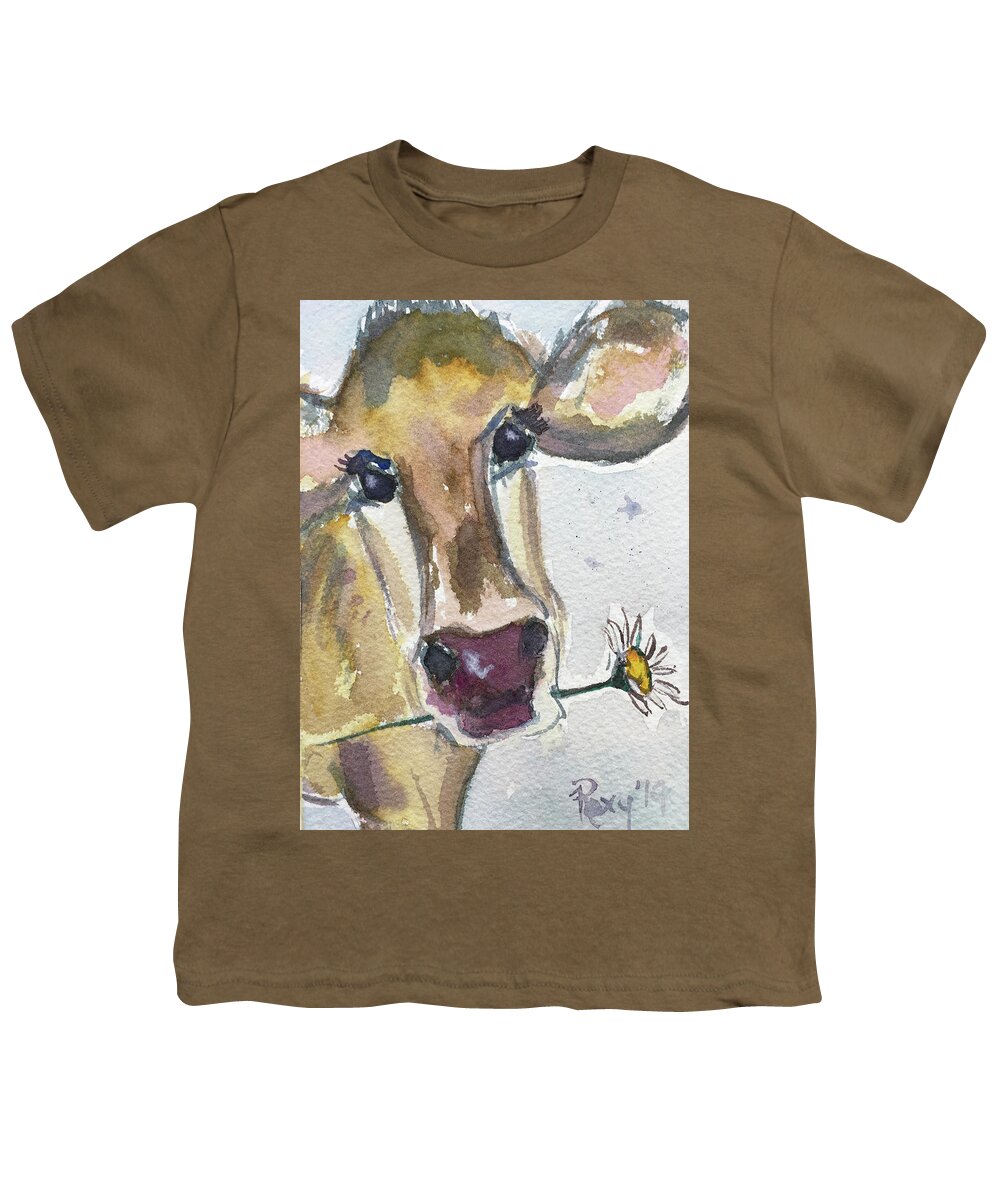 Cow Youth T-Shirt featuring the painting Daisy by Roxy Rich