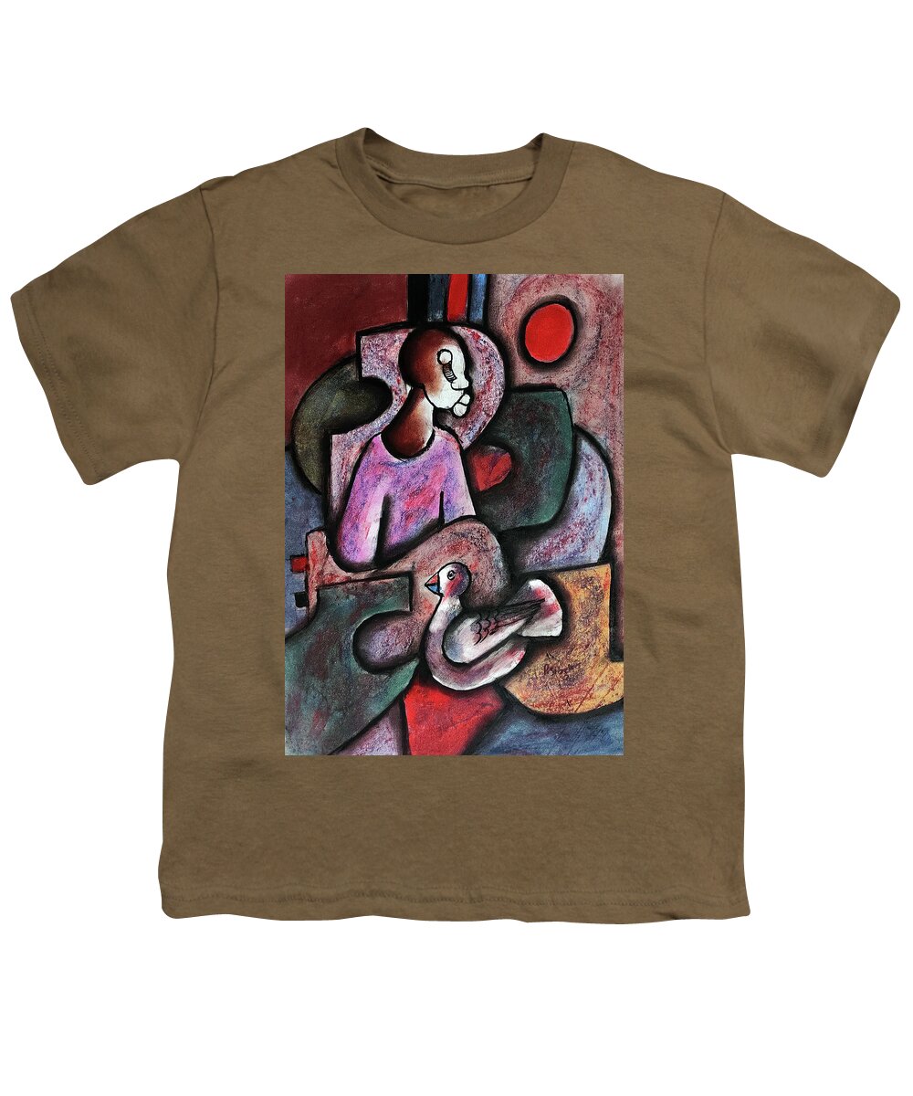 African Art Youth T-Shirt featuring the painting Dove Of Peace by Peter Sibeko 1940-2013