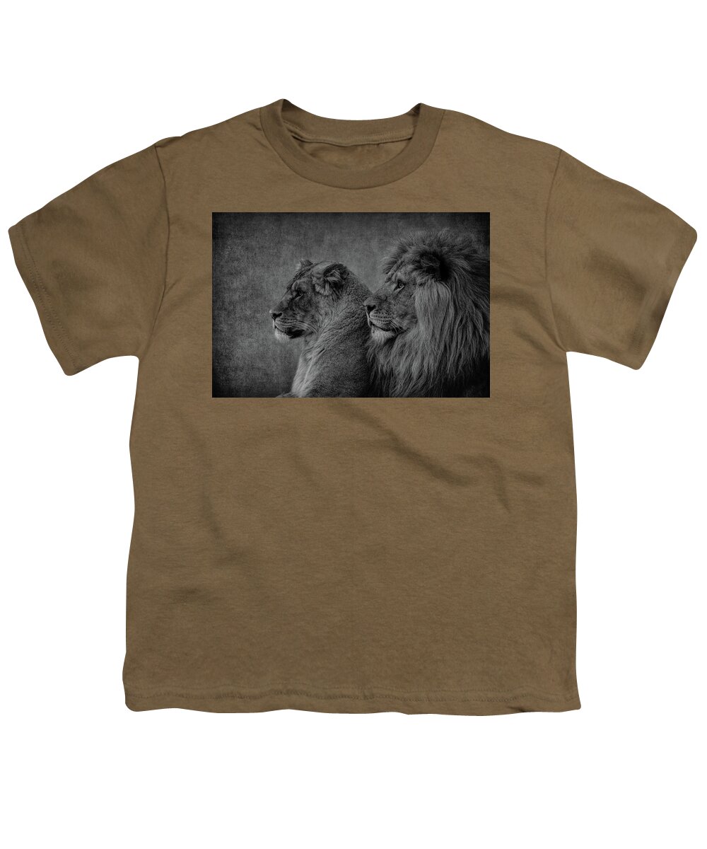 Lion Youth T-Shirt featuring the digital art Lion And Lioness Portrait #1 by Marjolein Van Middelkoop