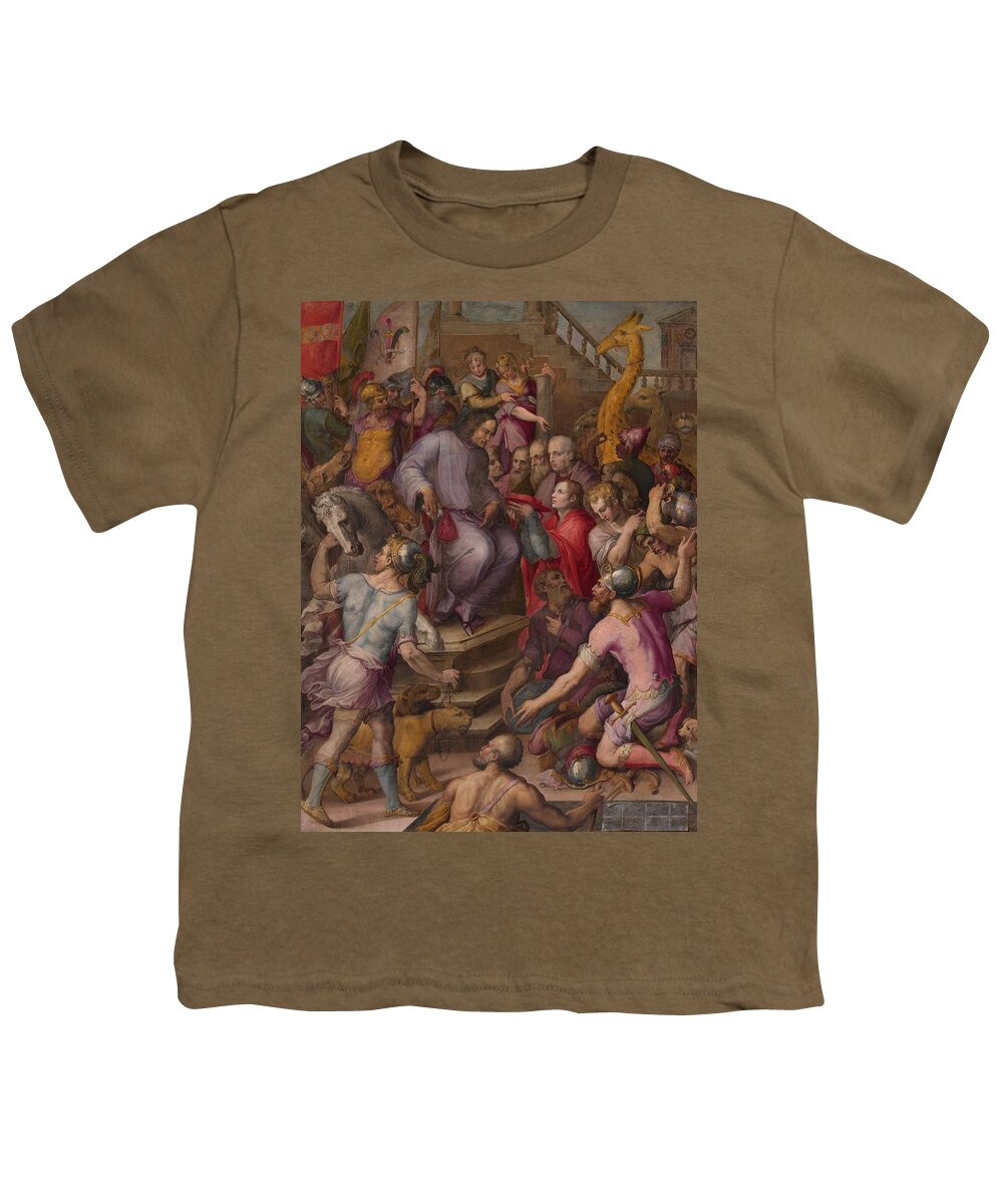 Receives Youth T-Shirt featuring the painting Lorenzo The Magnificent Receives The Tribute Of The Ambassadors #2 by Giorgio Vasari