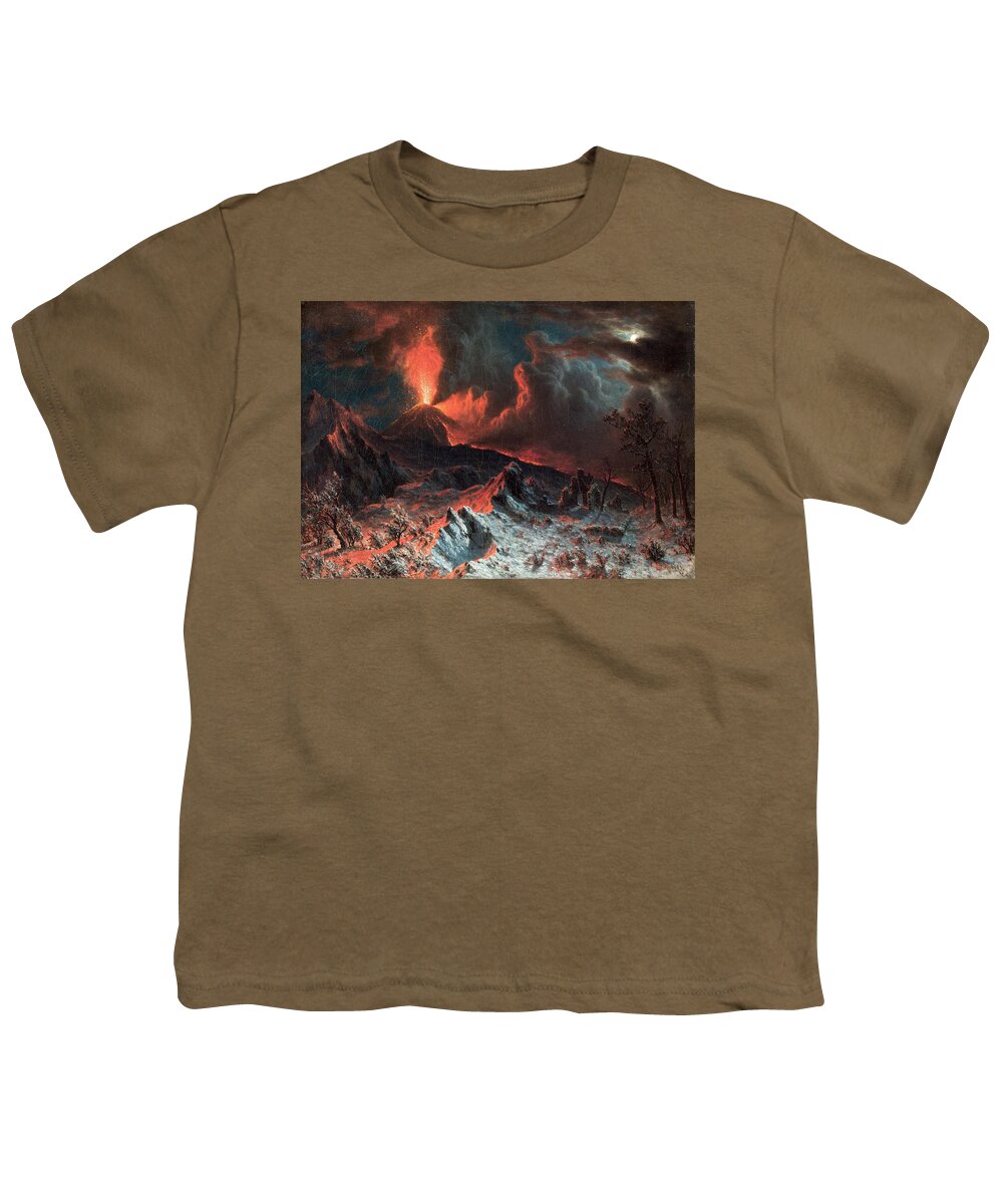 Albert Bierstadt Youth T-Shirt featuring the painting Mount Vesuvius at Midnight #2 by Albert Bierstadt
