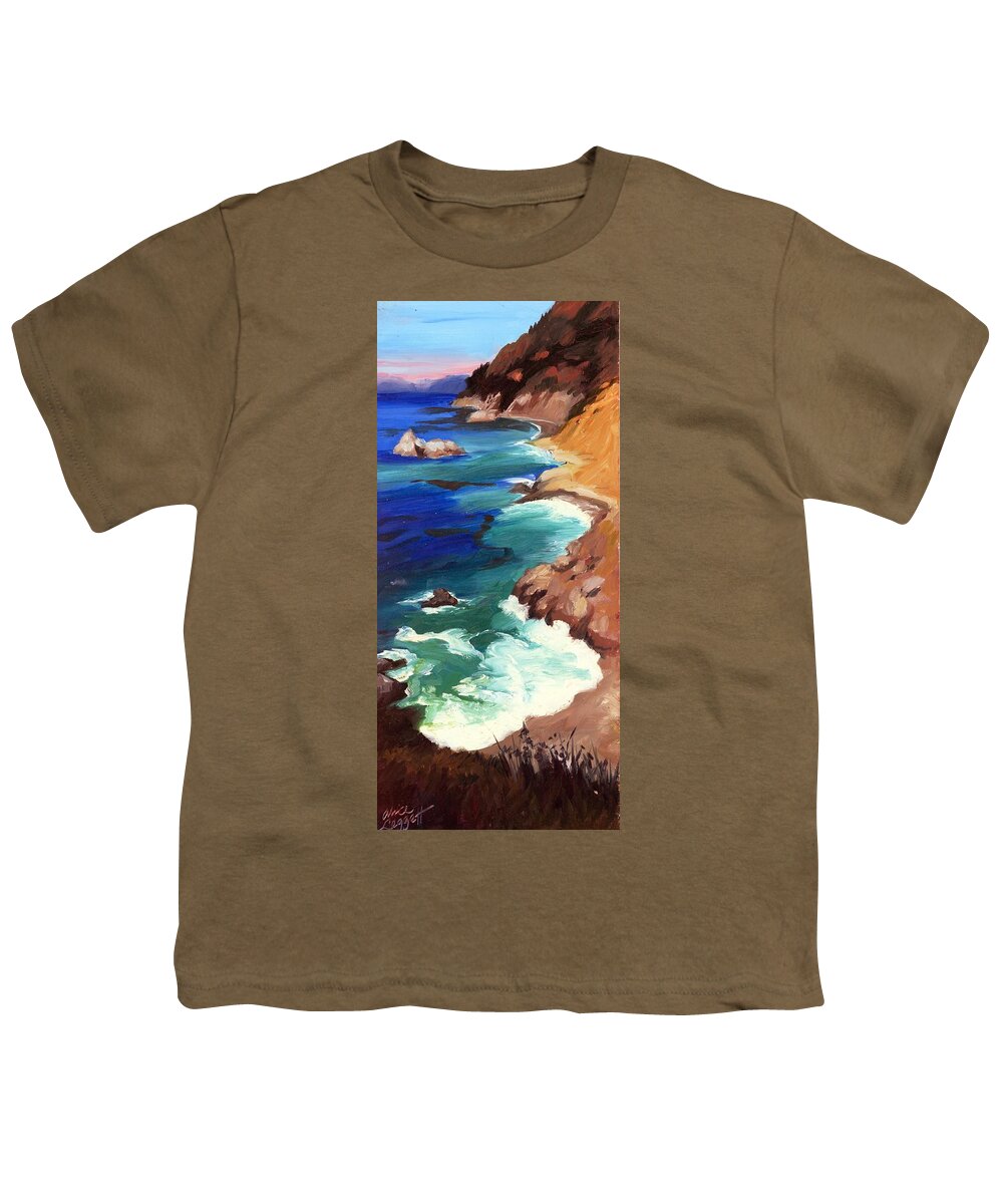 Cliff Youth T-Shirt featuring the painting Ocean View at Big Sur #1 by Alice Leggett