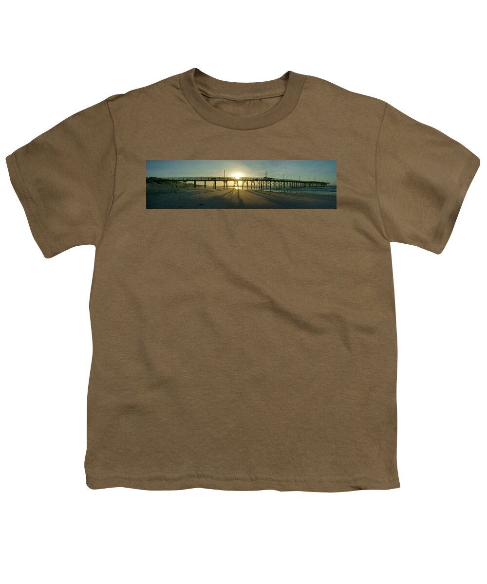 Beach Scene Youth T-Shirt featuring the photograph Sunrise at the Jolly Roger Pier by Mike McGlothlen