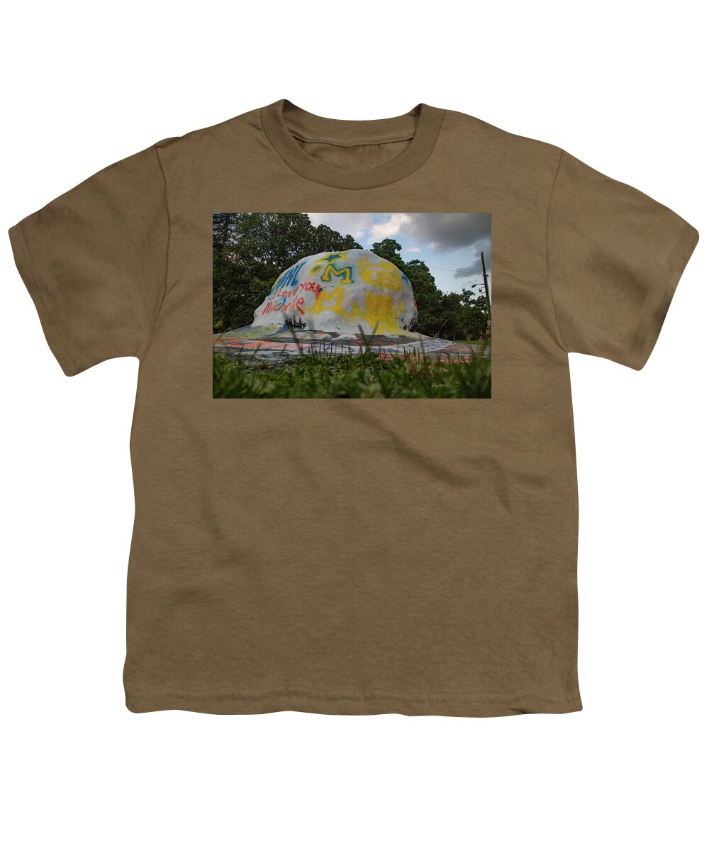 Hail To The Victor Youth T-Shirt featuring the photograph The Rock at the University of Michigan #1 by Eldon McGraw