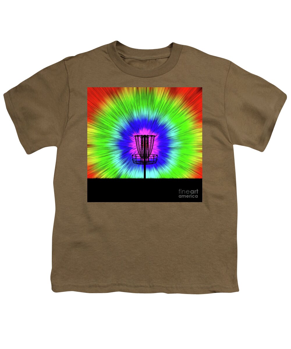 Disc Golf Youth T-Shirt featuring the digital art Tie Dye Disc Golf Basket #1 by Phil Perkins