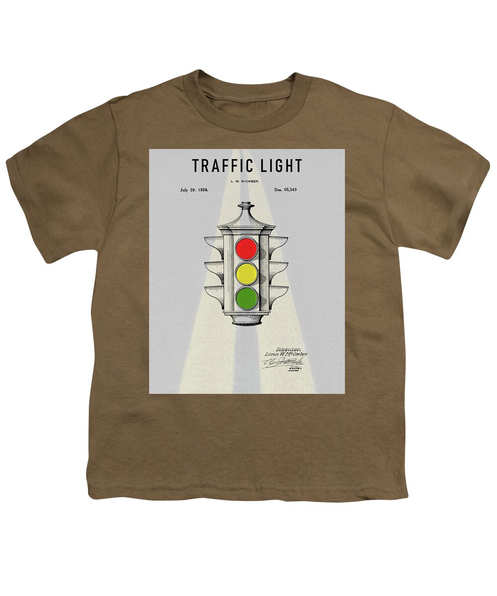 1924 Traffic Light Patent Youth T-Shirt featuring the drawing 1924 Traffic Light Patent by Dan Sproul