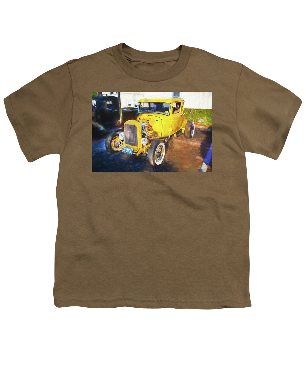  1931 Yellow Ford Hot Rod 5 Window Coupe Youth T-Shirt featuring the photograph 1931 Yellow Ford Hot Rod 5 Window Coupe X122 by Rich Franco