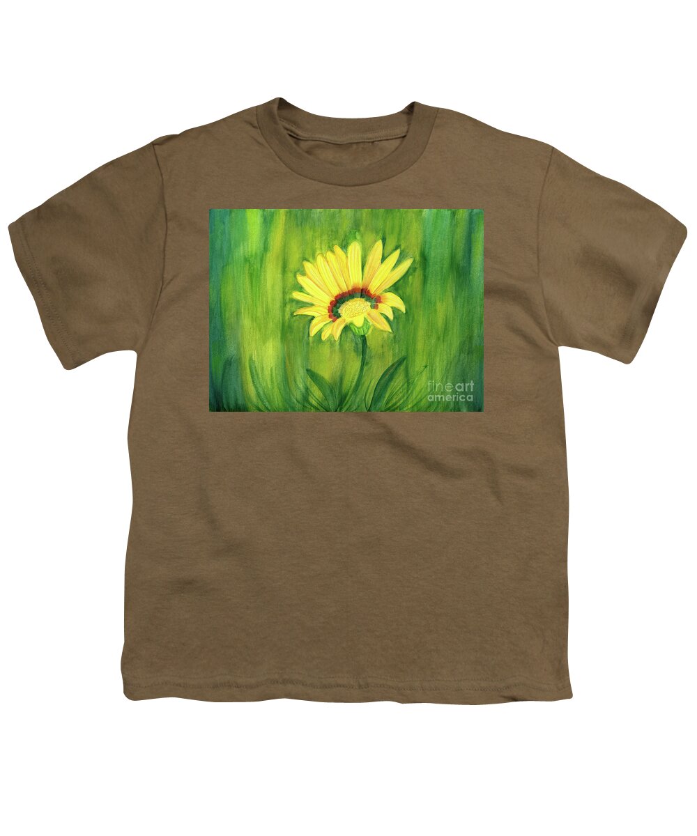 Dorothy Lee Art Youth T-Shirt featuring the painting Yellow Gazania Flower #2 by Dorothy Lee