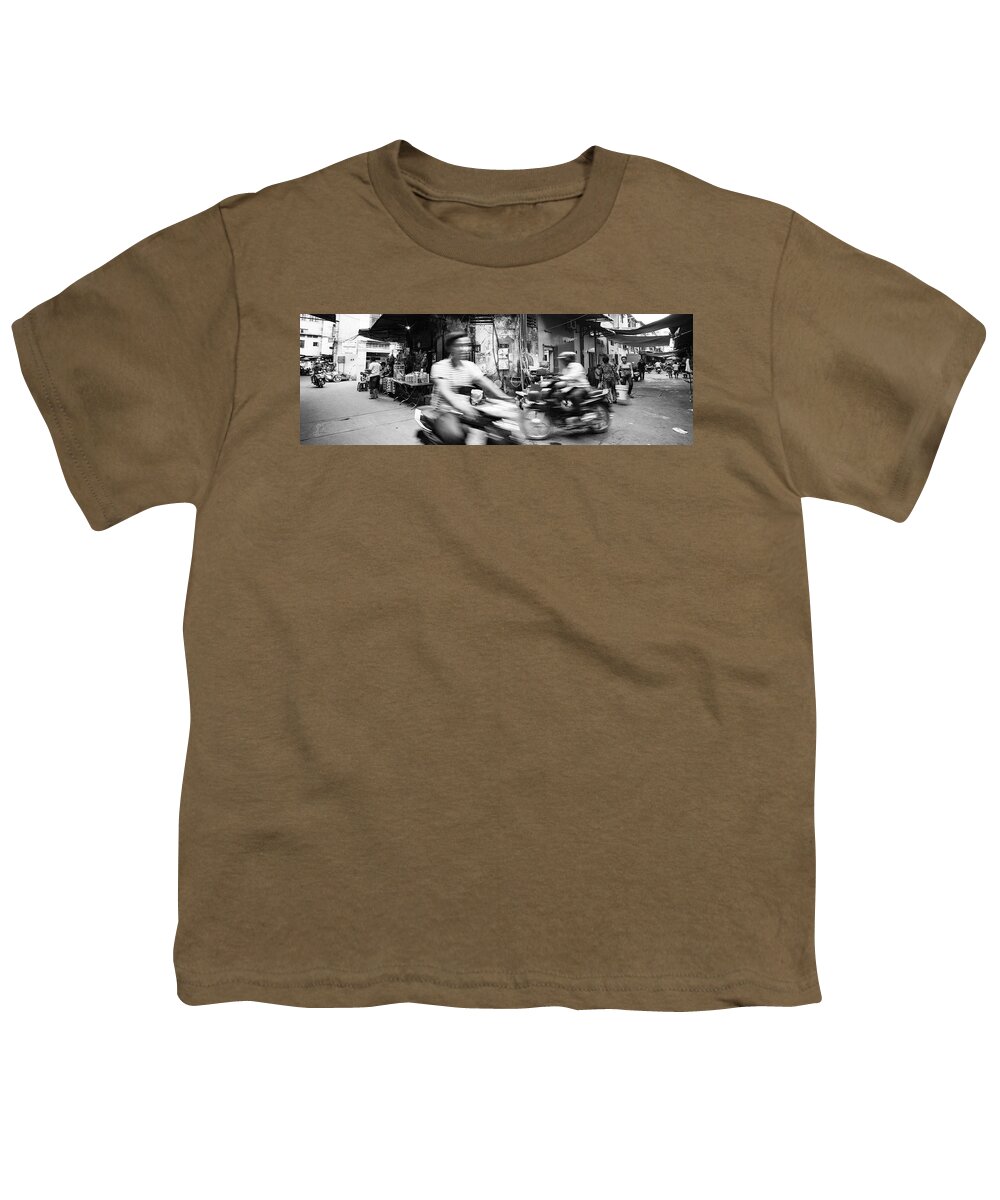 Panoramic Youth T-Shirt featuring the photograph Siem Reap cambodia street motorbikes #3 by Sonny Ryse