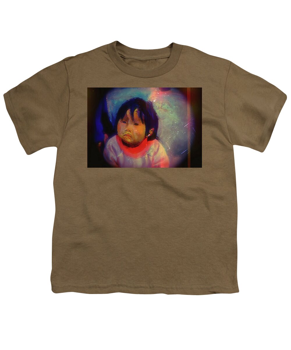 Child Painting Youth T-Shirt featuring the digital art A child's portrait by Cathy Anderson