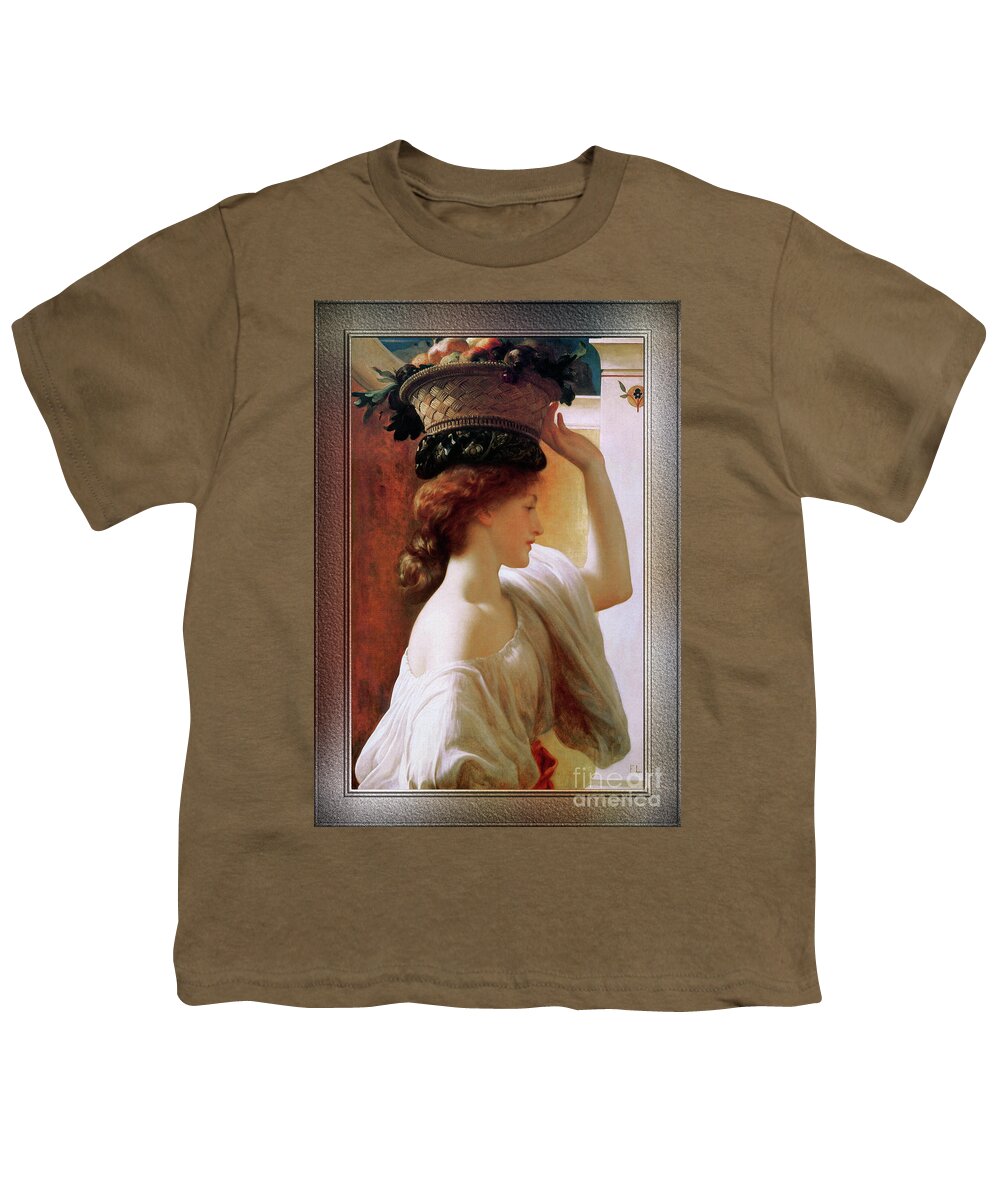 Girl With Basket Of Fruit Youth T-Shirt featuring the painting A Girl With A Basket Of Fruit by Lord Frederic Leighton by Rolando Burbon