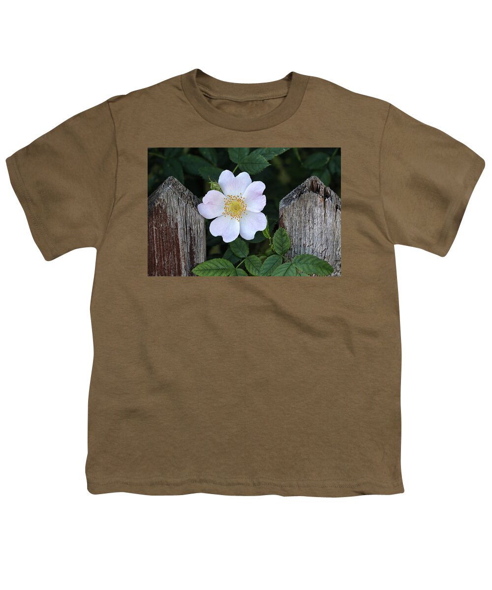 Bloom Youth T-Shirt featuring the photograph a Rose between two thorns by Shirley Mitchell