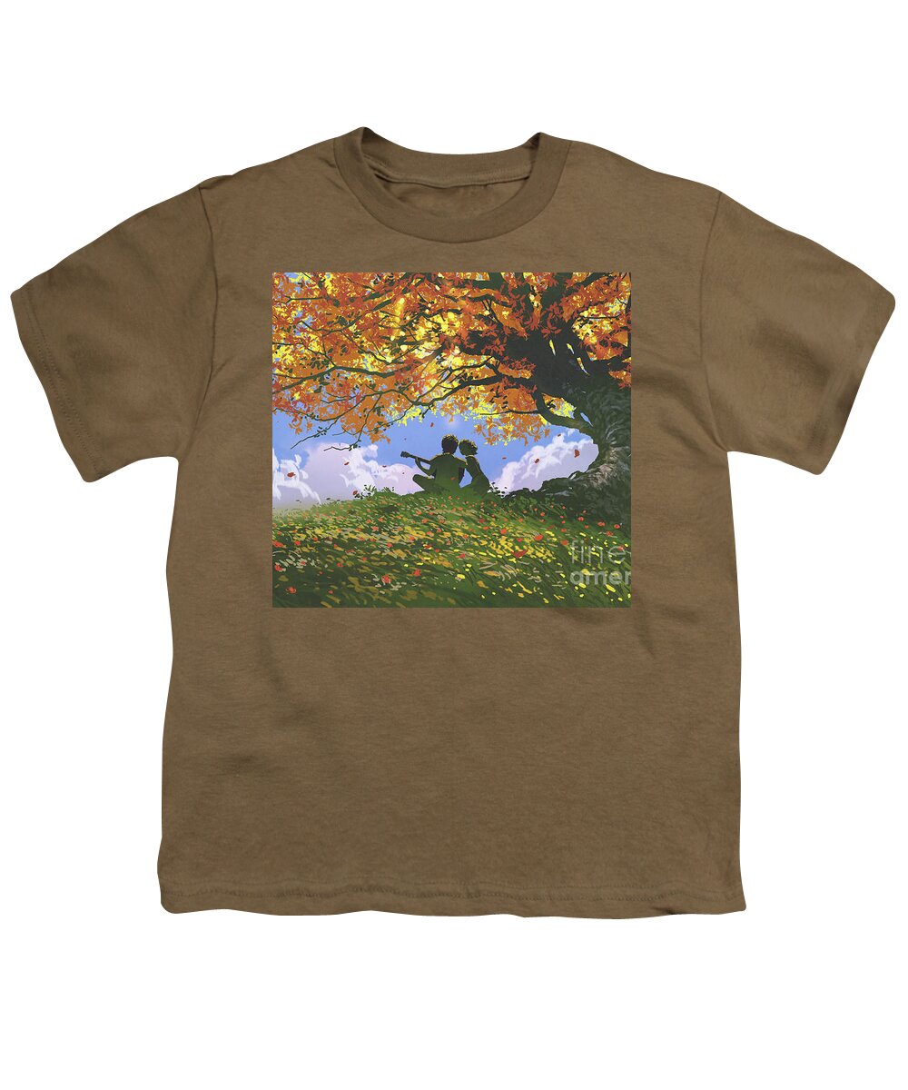 Illustration Youth T-Shirt featuring the painting A Song For Us In Autumn by Tithi Luadthong
