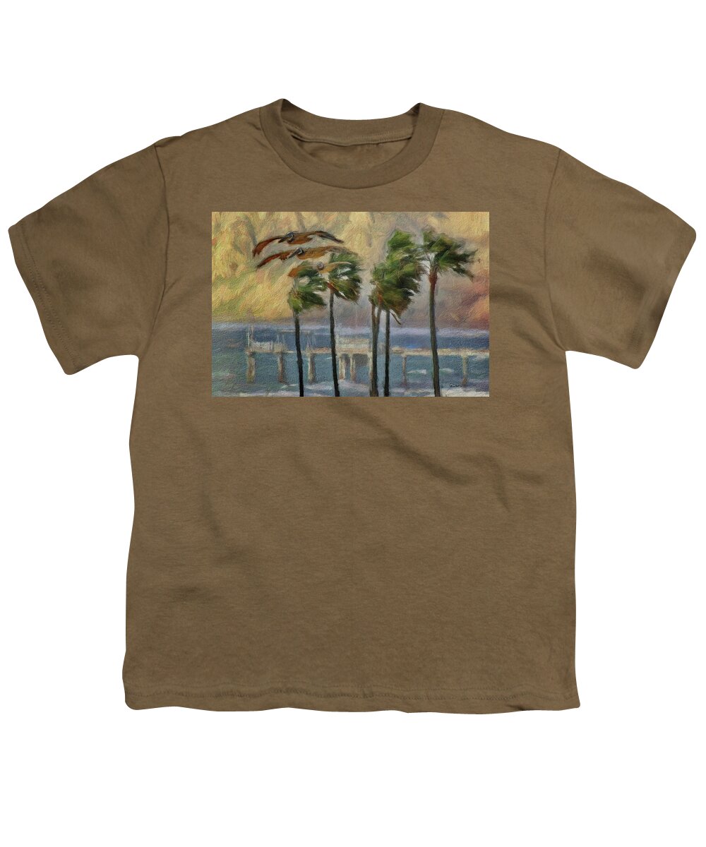 La Jolla Youth T-Shirt featuring the digital art A Windy Day at La Jolla Shores by Russ Harris
