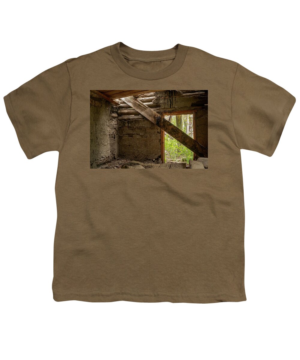 New Mexico Youth T-Shirt featuring the photograph Abandoned Mud Plastered Log Cabin by Mary Lee Dereske
